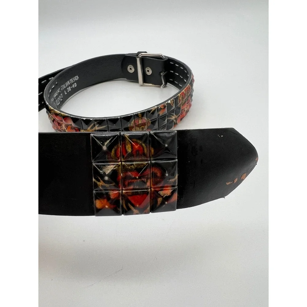 Studded Punk Rock Belt Mens Large Black Red King of My Heart Italian Design